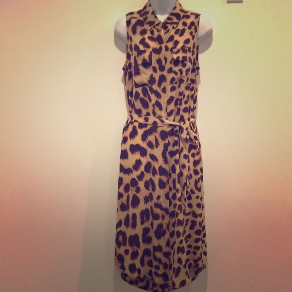 Equipment Leopard Silk Button Silk Dress Size S